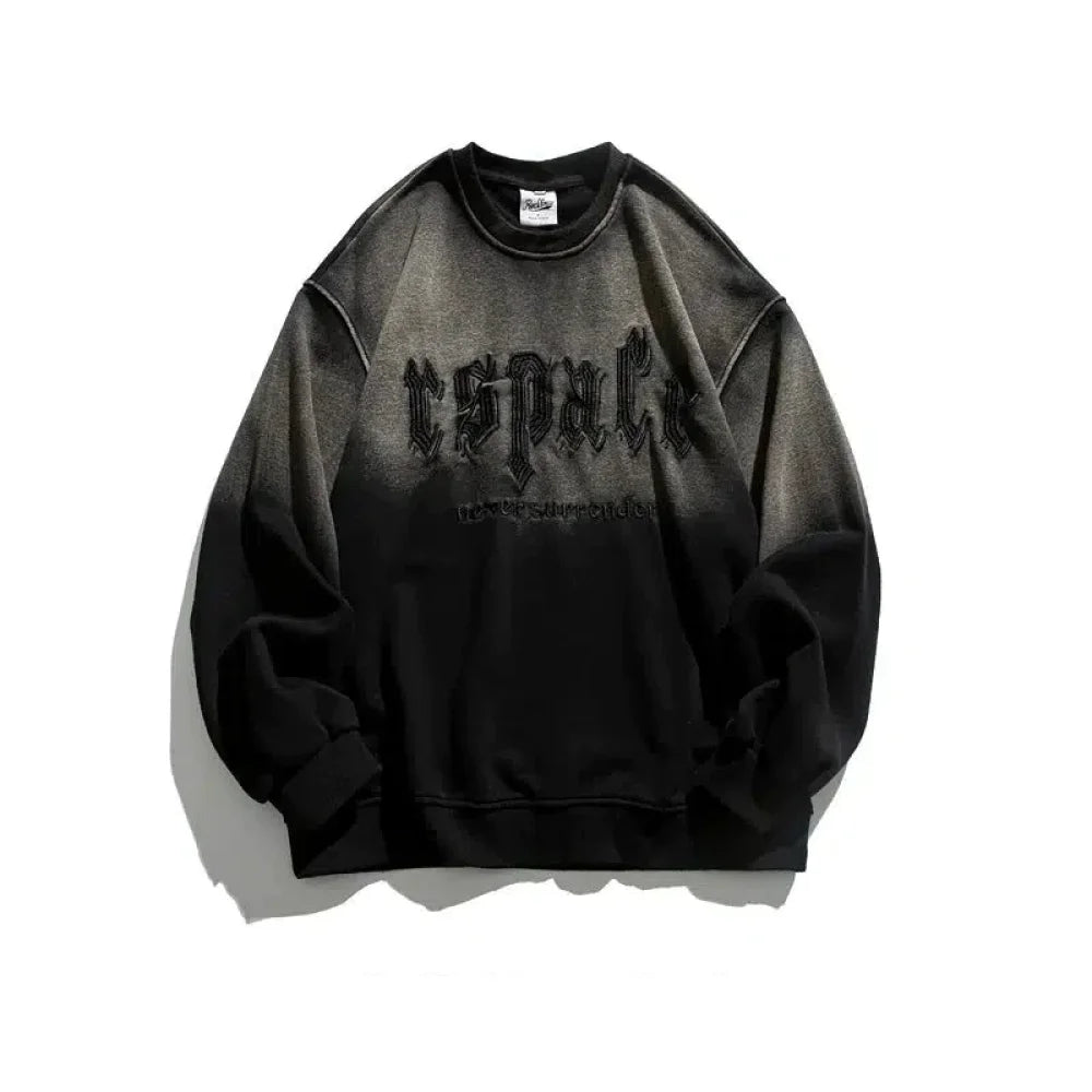 Gradient Letter Embroidery Round Neck Sweatshirt