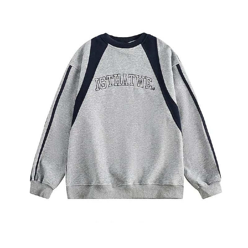 Retro Letter Embroidery Color Matching Sweatshirt