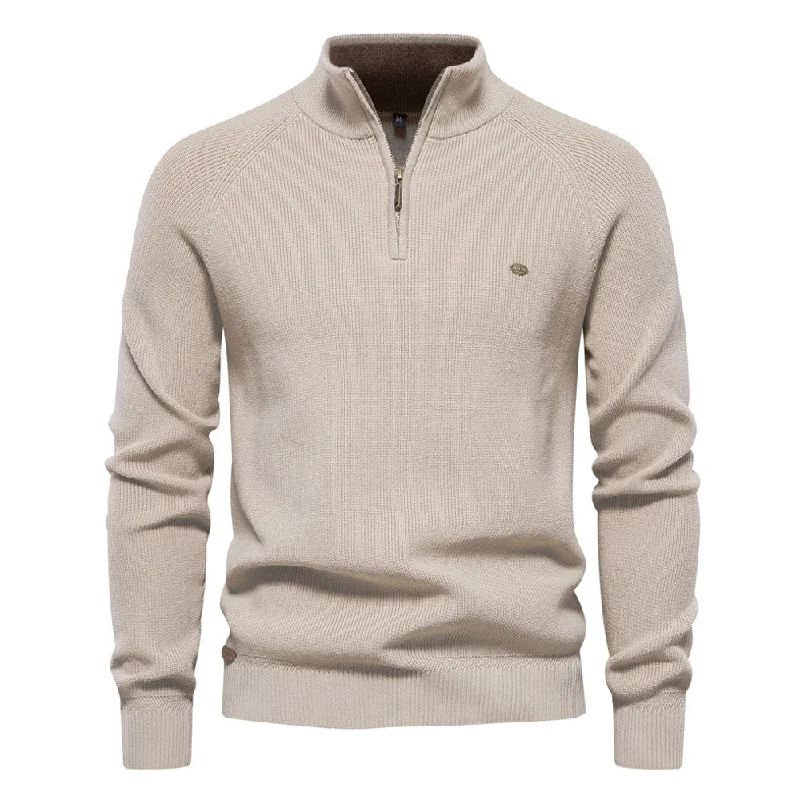 Athletic Half Zip High Neck Long Sleeve Winter Men Knit Pullover Sweater