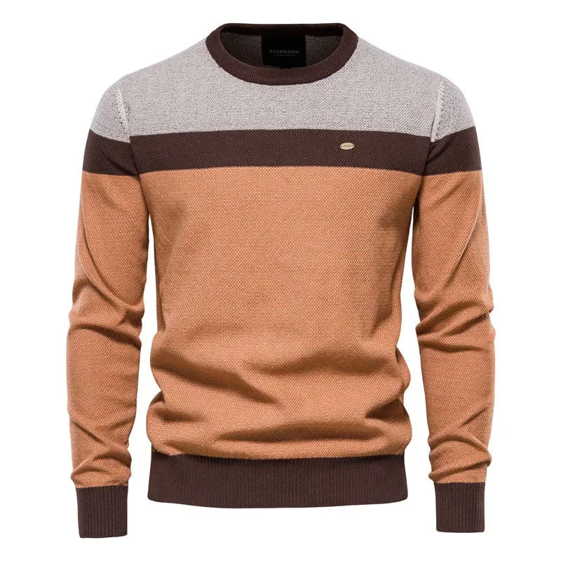 Cosy Winter Color Panel Crew Neck Long Sleeve Men Pullover Sweater