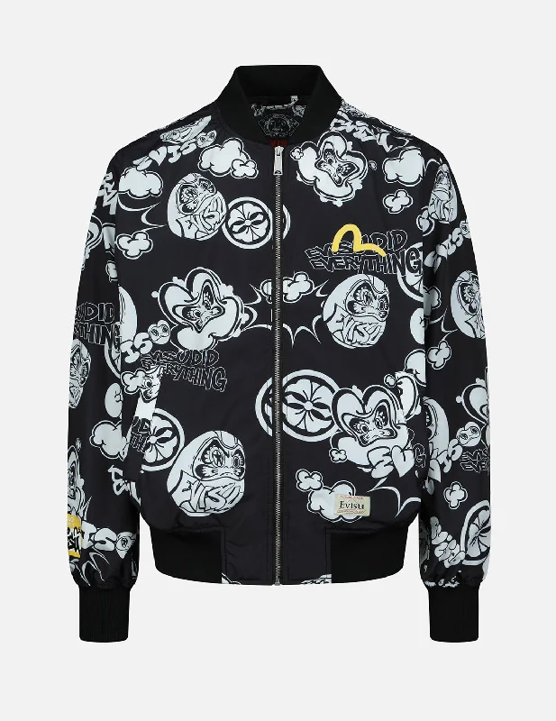 Graffiti Daruma Allover Print Bomber Jacket