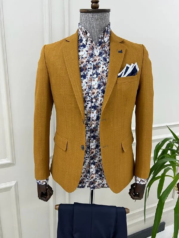 Tampa Mustard Slim Fit Crosshatch Cotton Blazer