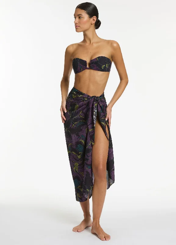 evening dresses with puff sleeves-Midnight Tropical Sarong - Amethyst