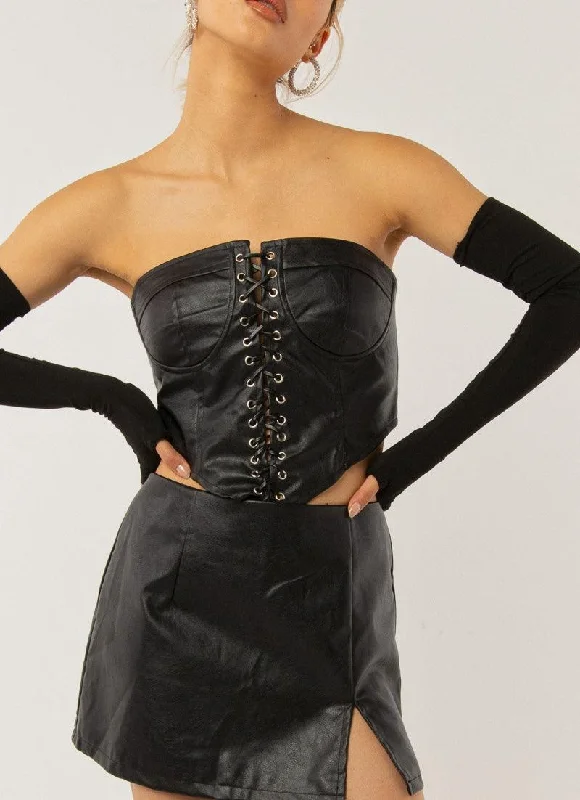 cold-shoulder evening dresses-Night Turns Into Morning PU Bustier - Black PU