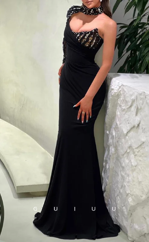 evening gowns with side beading-G3352 - Elegant & Sexy Sheath& Mermaid Sweetheart One Shoulder Floor-Length Dress with Bead Formal Evening Dress evening gowns with side beading-G3352 - Elegant & Sexy Sheath& Mermaid Sweetheart One Shoulder Floor-Length Dress with Bead Formal Evening Dress