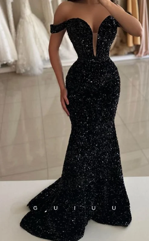 evening dress for tech conventions-G3381 - Sexy & Hot Sheath & Mermaid Off Shoulder Plunging Neck Sequined Sweep Train Evening Party Gown Prom Dress evening dress for tech conventions-G3381 - Sexy & Hot Sheath & Mermaid Off Shoulder Plunging Neck Sequined Sweep Train Evening Party Gown Prom Dress