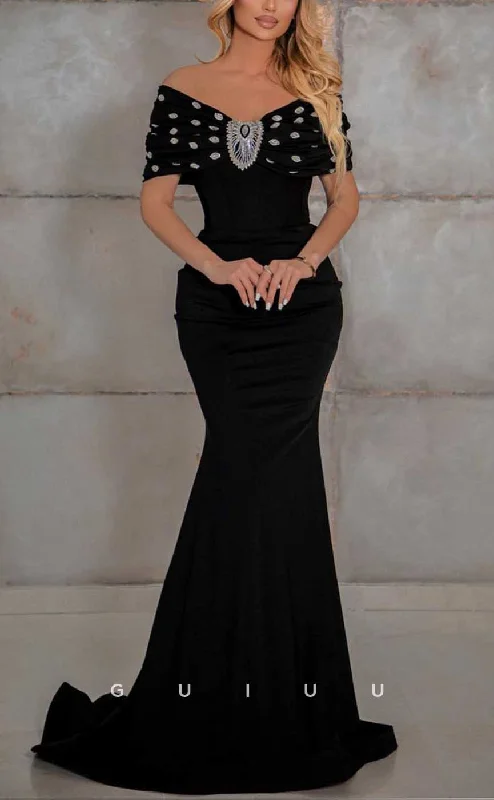 evening gowns with side pleats-G4011 - Sexy & Hot Mermaid Off Shoulder Floral Beaded and Draped Evening Party Gown Prom Dress with Sweep Train evening gowns with side pleats-G4011 - Sexy & Hot Mermaid Off Shoulder Floral Beaded and Draped Evening Party Gown Prom Dress with Sweep Train