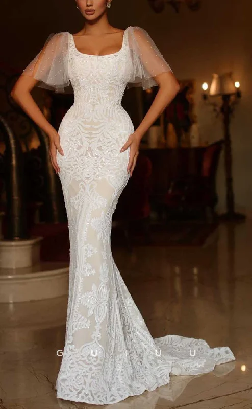 evening gowns with side sashes-G4328 - Sexy & Hot Mermaid Square Floral Sequined Evening Gown Prom Dress with Sweep Train evening gowns with side sashes-G4328 - Sexy & Hot Mermaid Square Floral Sequined Evening Gown Prom Dress with Sweep Train