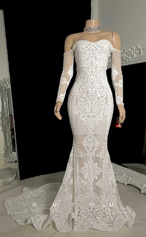evening dress for product reveals-G4558 - Elegant Mermaid Off-Shoulder Strapless Lace Back Zipper Prom Evening Gown with Court Train evening dress for product reveals-G4558 - Elegant Mermaid Off-Shoulder Strapless Lace Back Zipper Prom Evening Gown with Court Train