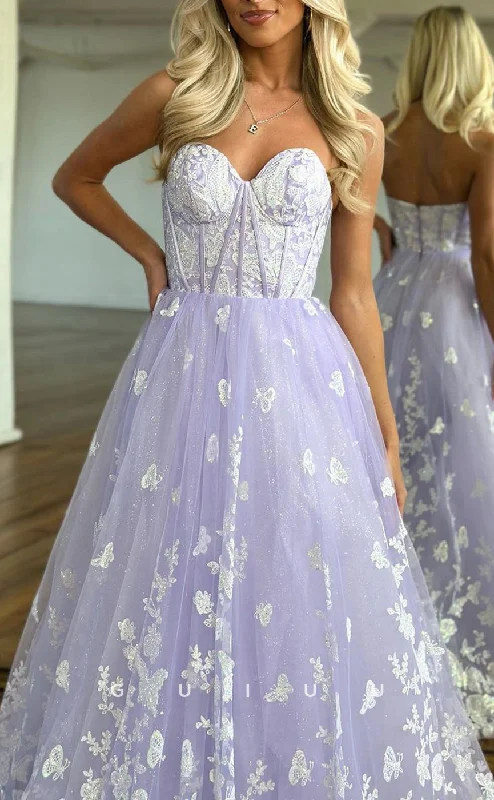 evening dresses with puff sleeves-G2777 - Elegant A-Line Glitter Strapless Applique Tulle Long Prom Evening Dress evening dresses with puff sleeves-G2777 - Elegant A-Line Glitter Strapless Applique Tulle Long Prom Evening Dress