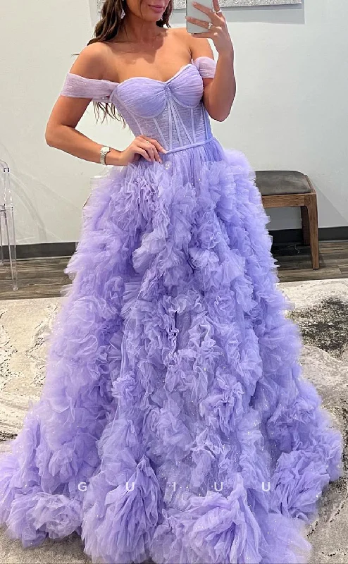 layered tulle evening gowns-G2780 - Chic & Modern Off-Shoulder Glitter Tulle Ball Gown Long Prom Evening Dress layered tulle evening gowns-G2780 - Chic & Modern Off-Shoulder Glitter Tulle Ball Gown Long Prom Evening Dress