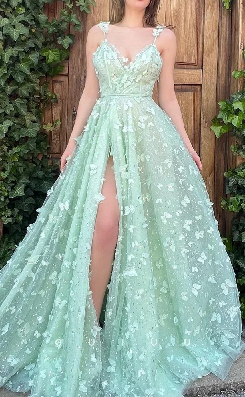 evening gowns for charity auctions-G2787 - Elegant A-Line V-Neck Sheer Floral Embossed Tulle Long Prom Evening Dress evening gowns for charity auctions-G2787 - Elegant A-Line V-Neck Sheer Floral Embossed Tulle Long Prom Evening Dress