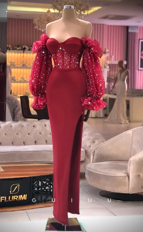evening dress shipping time estimates-G2794 - Chic & Modern Sparkle Off-Shoulder Puffy Sleeves Long Prom Evening Dress evening dress shipping time estimates-G2794 - Chic & Modern Sparkle Off-Shoulder Puffy Sleeves Long Prom Evening Dress