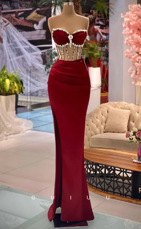 jewel-toned evening dresses 2023-G2796 - Sexy & Sheath Sweetheart Beaded Illusion Burgundy Long Prom Evening Dress jewel-toned evening dresses 2023-G2796 - Sexy & Sheath Sweetheart Beaded Illusion Burgundy Long Prom Evening Dress