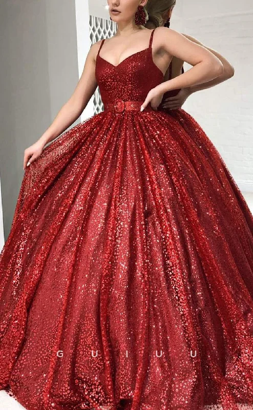 sustainable evening dress brands-G2830 - Elegant A-Line Sparkle Straps Ball Gown Tulle Red Prom Evening Dress sustainable evening dress brands-G2830 - Elegant A-Line Sparkle Straps Ball Gown Tulle Red Prom Evening Dress