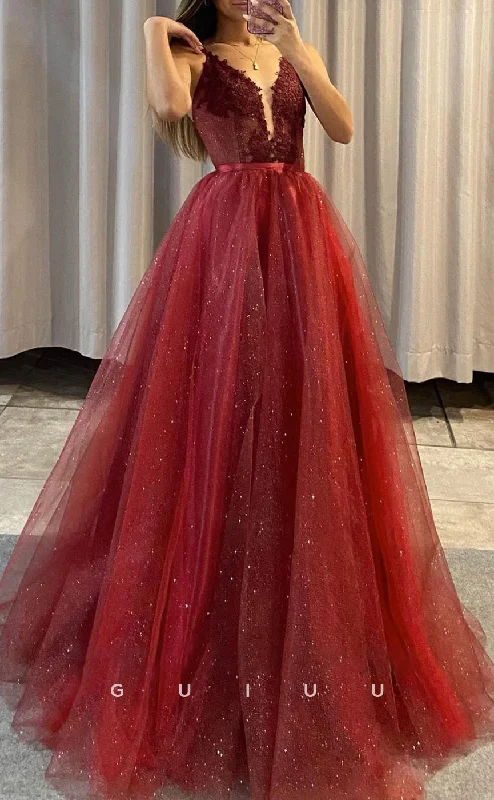 evening gowns for over 50 women-G2831 - Chic & Modern Glitter A-Line V-Neck Lace Tulle Burgundy Prom Evening Dress evening gowns for over 50 women-G2831 - Chic & Modern Glitter A-Line V-Neck Lace Tulle Burgundy Prom Evening Dress