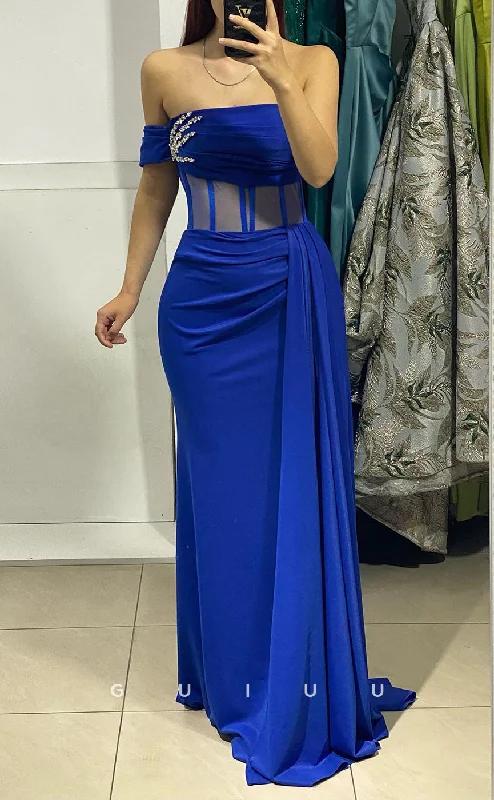 lace evening dress for garden parties-G2837 - One Shoulder Velvet Beaded Sheer Blue Long Prom Evening Dress lace evening dress for garden parties-G2837 - One Shoulder Velvet Beaded Sheer Blue Long Prom Evening Dress