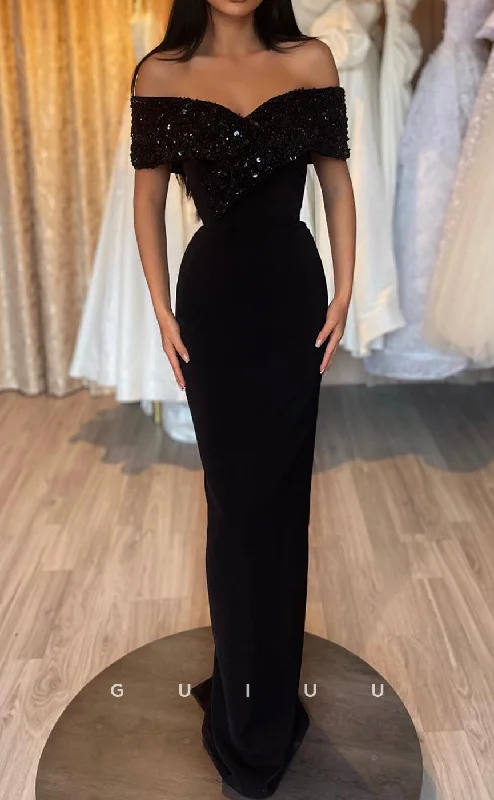 evening gown with sequin embellishments-G2850 - Elegant Sheath Sequins Off-Shoulder Long Balck Prom Evening Dress evening gown with sequin embellishments-G2850 - Elegant Sheath Sequins Off-Shoulder Long Balck Prom Evening Dress