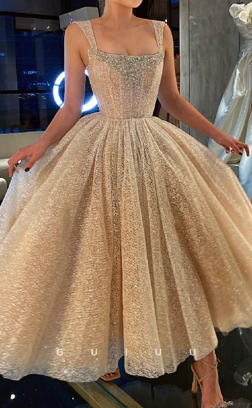 evening dress for leadership events-G2857 - Chic & Modern Glitter A-Line Beaded Sheer Square Champagne Prom Evening Dress evening dress for leadership events-G2857 - Chic & Modern Glitter A-Line Beaded Sheer Square Champagne Prom Evening Dress