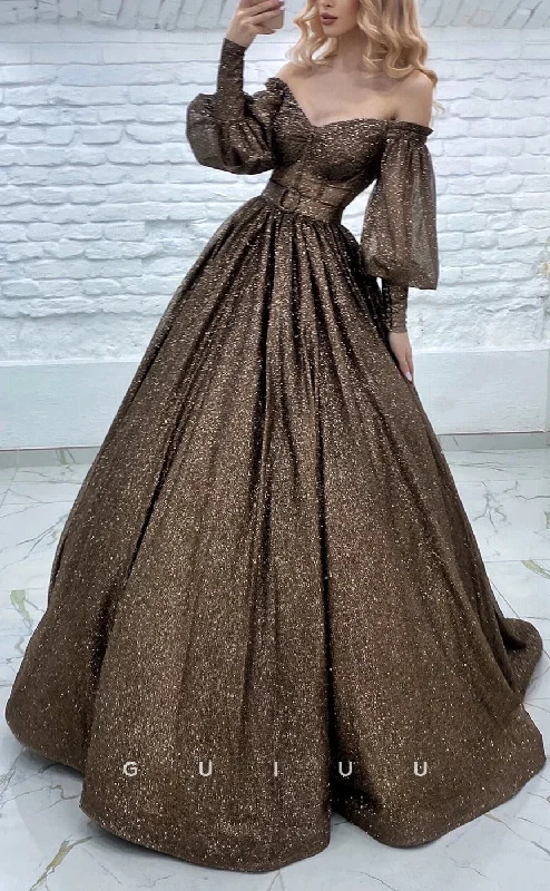 evening dress for alumni balls-G2866 - Elegant & Luxurious A-Line Off-Shoulder Glitter Long Sleeves Prom Evening Dress evening dress for alumni balls-G2866 - Elegant & Luxurious A-Line Off-Shoulder Glitter Long Sleeves Prom Evening Dress