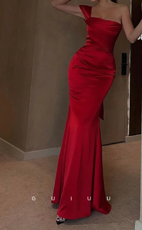 evening gowns with side sashes-G3334 - Classic & Timeless Trumpet One Shoulder Lace-Up Ankle-Length Evening Gown Dress evening gowns with side sashes-G3334 - Classic & Timeless Trumpet One Shoulder Lace-Up Ankle-Length Evening Gown Dress