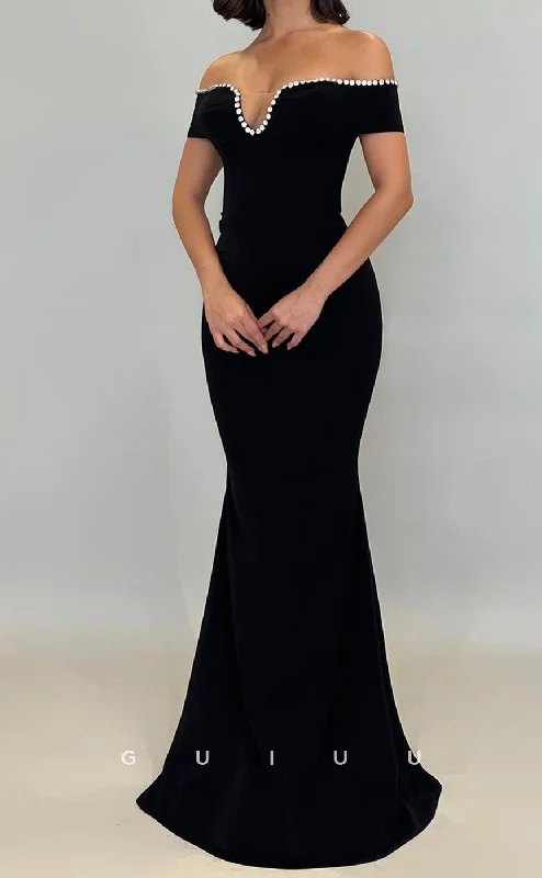 tiered evening dress designs-G3338 - Classic & Timeless Sheath & Trumpet Floor-Length Dress with Bead Off-Shoulder Evening Party Dress tiered evening dress designs-G3338 - Classic & Timeless Sheath & Trumpet Floor-Length Dress with Bead Off-Shoulder Evening Party Dress