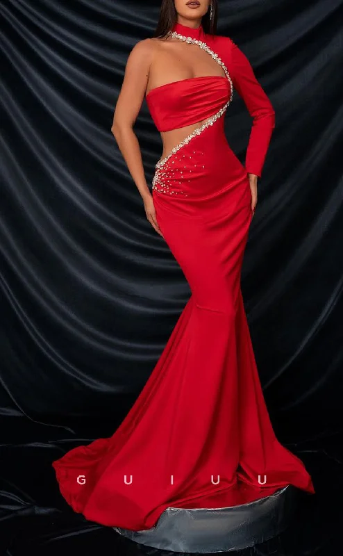 evening dress for charity premieres-G3350 - Elegant & luxurious Sheath & Mermaid Sweep Train Strapless Halter One Shoulder Beaded Formal Evening Dress evening dress for charity premieres-G3350 - Elegant & luxurious Sheath & Mermaid Sweep Train Strapless Halter One Shoulder Beaded Formal Evening Dress