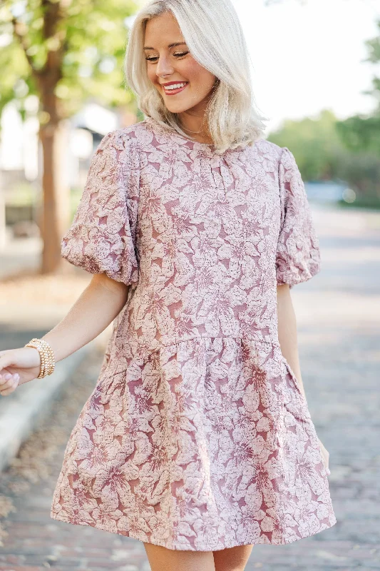 evening gowns with train length options-It's Your Night Mauve Floral Brocade Dress