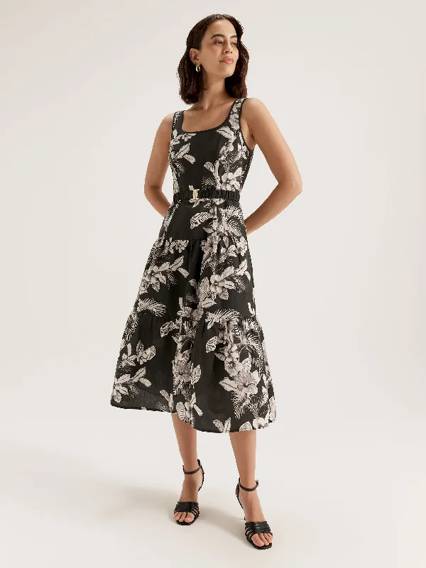 brooch accent evening dresses-Jungle Night Dress