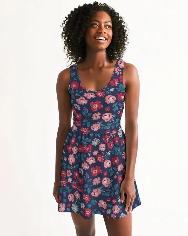 evening gowns with side sequins-Midnight blue pretty glance. Women's All-Over Print Scoop Neck Skater Dress evening gowns with side sequins-Midnight blue pretty glance. Women's All-Over Print Scoop Neck Skater Dress