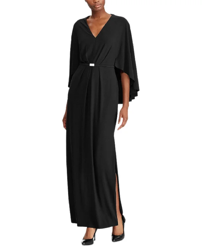evening gowns with side panels-Ralph Lauren Women's Belted Cape Jersey Gown Evening Dress, Black, 4 evening gowns with side panels-Ralph Lauren Women's Belted Cape Jersey Gown Evening Dress, Black, 4