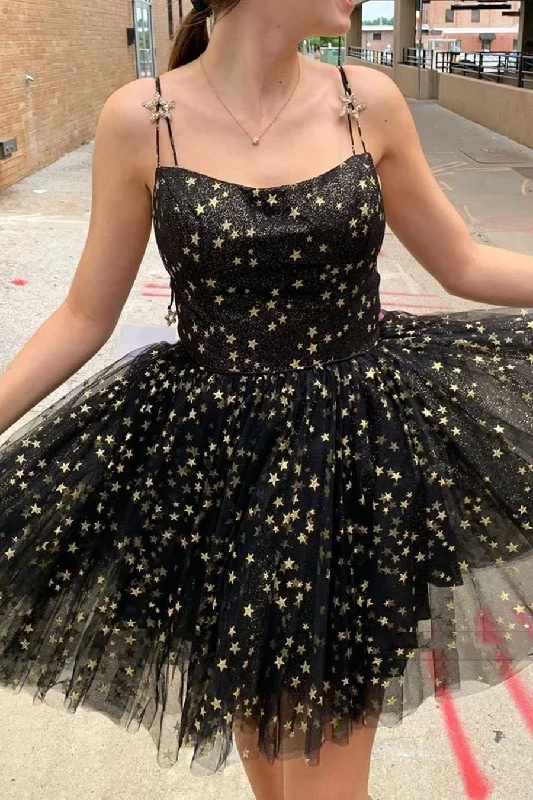 evening dress for anniversary dinners-Starry Night Black A-line Homecoming Dress Star Sequin Short Prom Dress OKZ75 evening dress for anniversary dinners-Starry Night Black A-line Homecoming Dress Star Sequin Short Prom Dress OKZ75