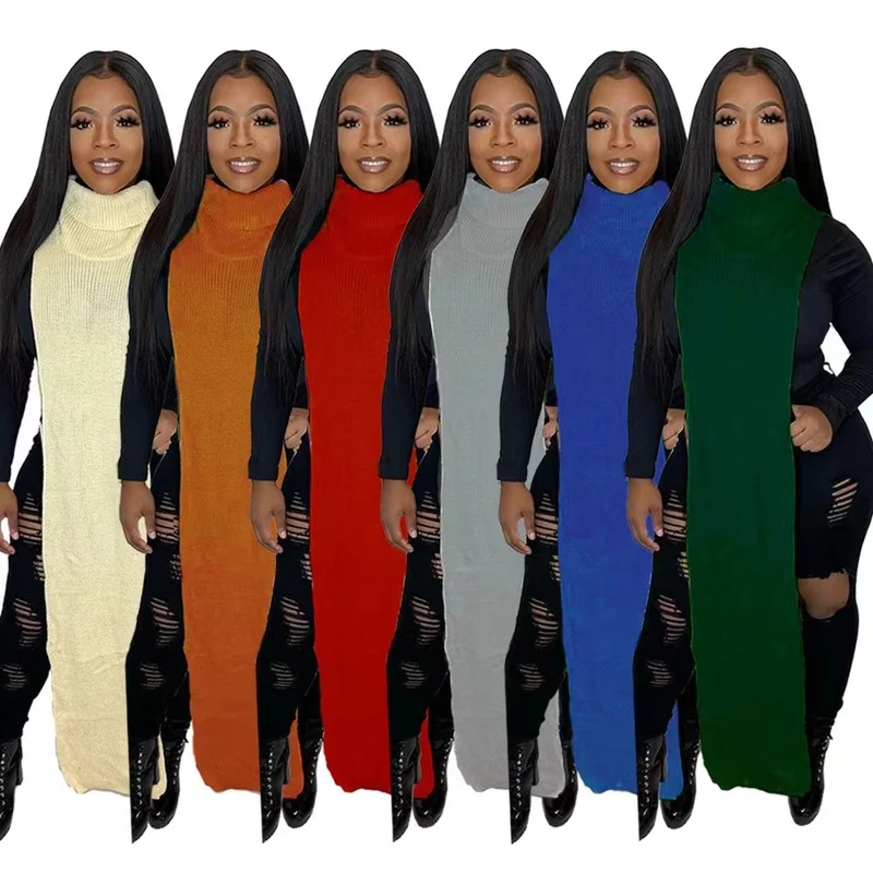 evening dresses with draped sleeves-Wholesale sexy two side split dress nightclub knitted dress（CL9569）