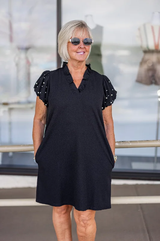 evening dress for executive retreats-Starlit Night Black Pearl Dress