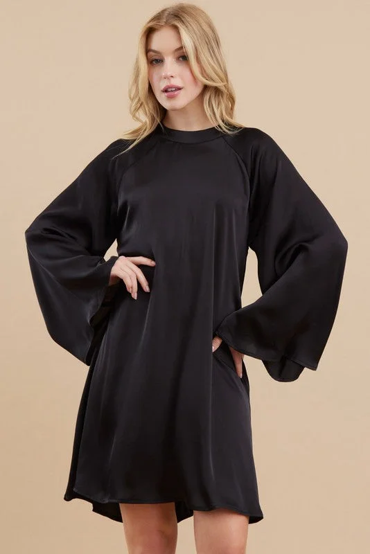 evening dress for art exhibitions-Midnight Wishes Black Satin Dress