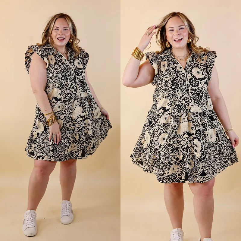 evening dress hemline types guide-Classy Evenings Floral Print Collared Dress in Beige and Black evening dress hemline types guide-Classy Evenings Floral Print Collared Dress in Beige and Black
