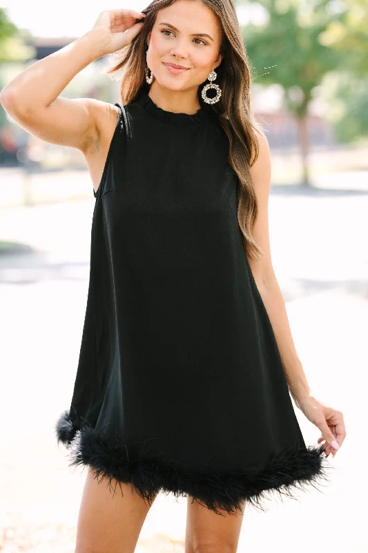 cap sleeve evening dresses-Dance The Night Away Black Feather Dress