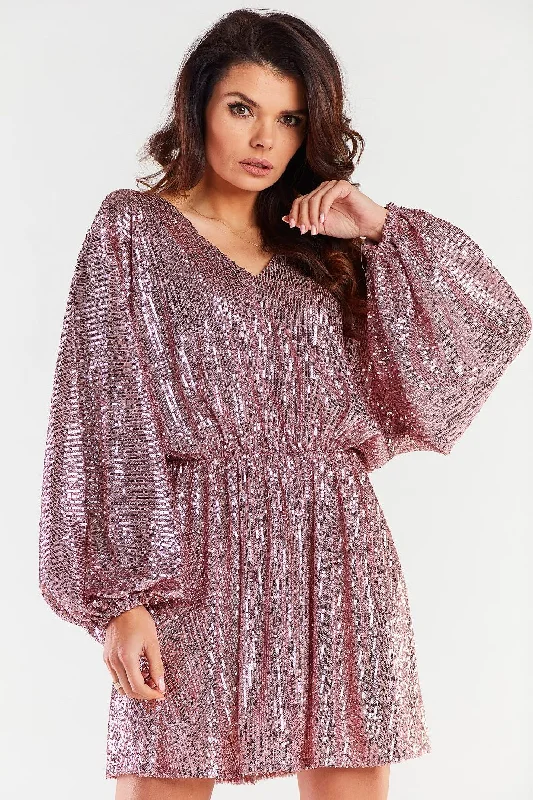 evening gowns with side frills-Evening dress awama