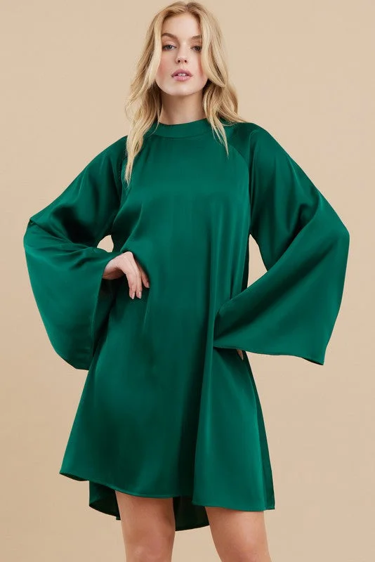 open back evening dresses-Midnight Wishes Green Satin Dress