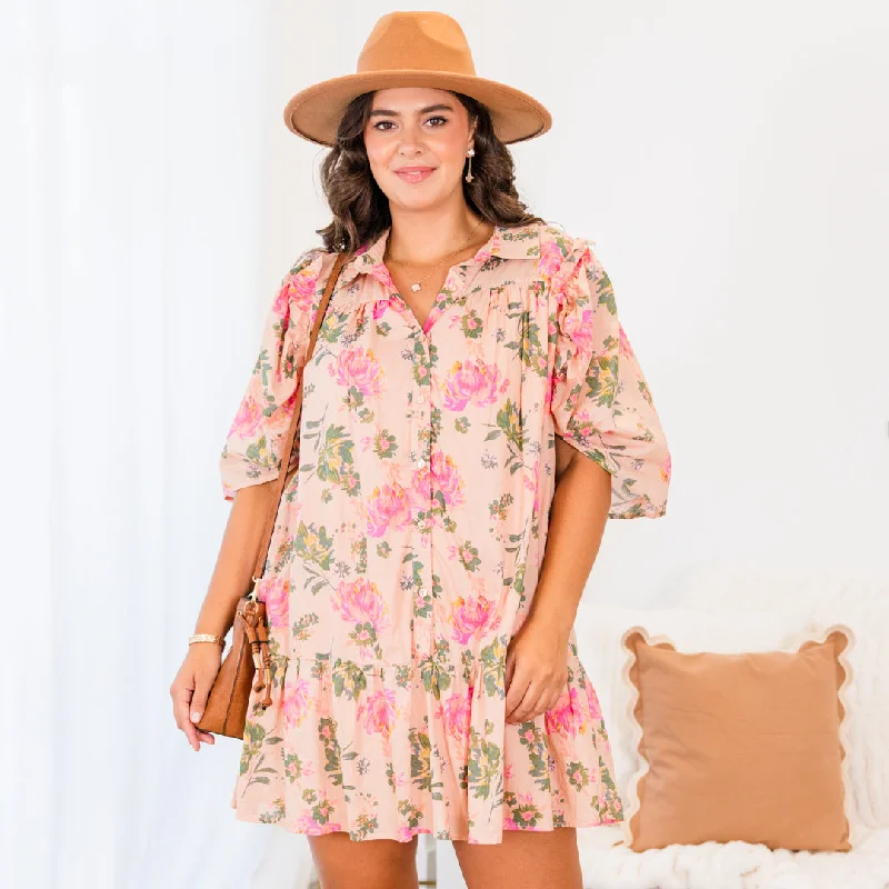 cropped jacket with evening dress-Let's Go Out Tonight Dress, Peach
