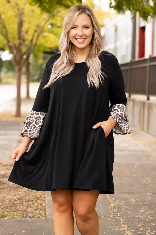 belted waist evening dress styles-Rock The Night Dress, Black