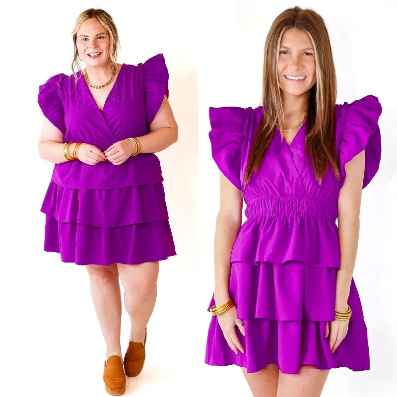 evening dresses with side pockets-The Perfect Night Ruffle Cap Sleeve Dress in Violet Purple evening dresses with side pockets-The Perfect Night Ruffle Cap Sleeve Dress in Violet Purple