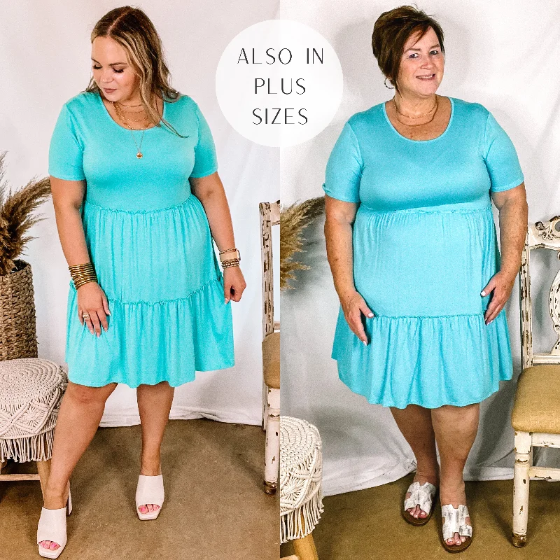 evening dress for symphony concerts-Last Chance Size Small, 2XL & 3XL | A Night to Remember Ruffle Tiered Short Sleeve Dress in Aqua Blue evening dress for symphony concerts-Last Chance Size Small, 2XL & 3XL | A Night to Remember Ruffle Tiered Short Sleeve Dress in Aqua Blue