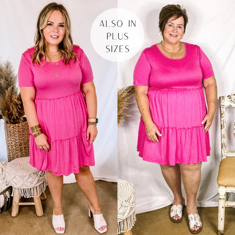 scalloped edge evening dresses-A Night to Remember Ruffle Tiered Short Sleeve Dress in Fuchsia Pink scalloped edge evening dresses-A Night to Remember Ruffle Tiered Short Sleeve Dress in Fuchsia Pink