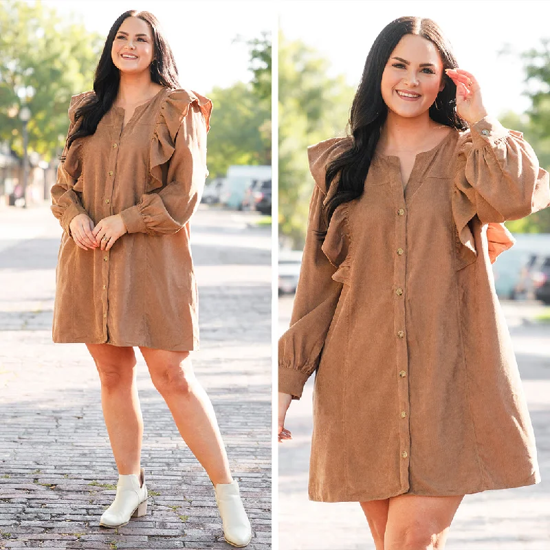 velvet ribbon evening dress accents-When The Night Is Here Dress, Camel
