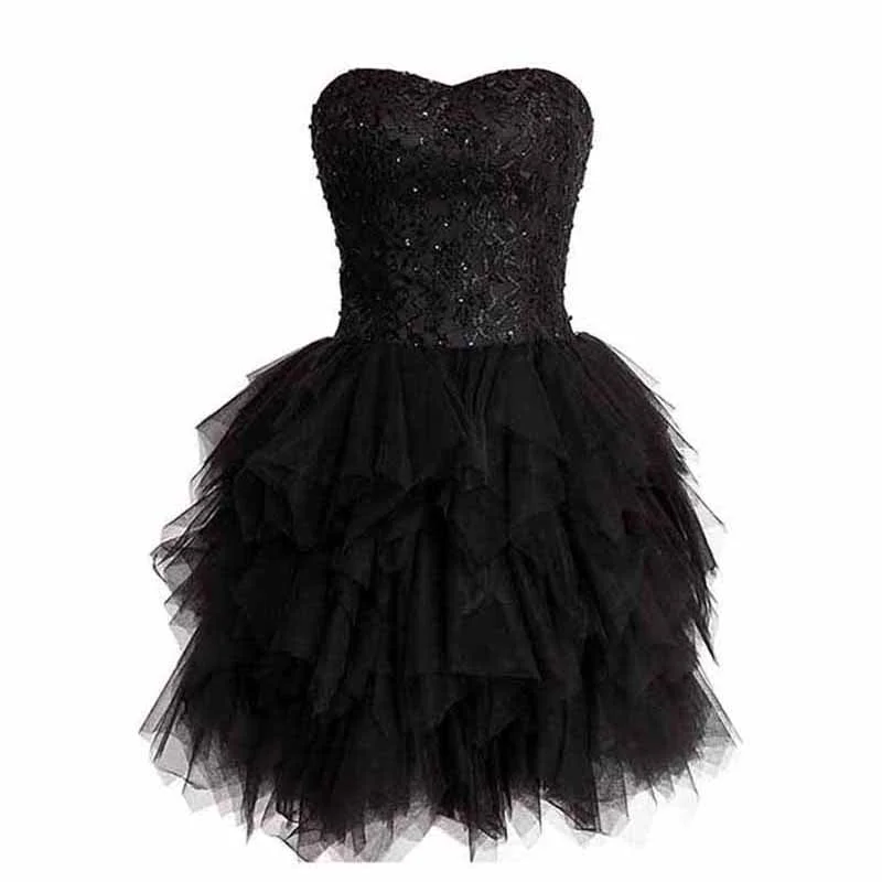 evening gowns with side pleats-Women Black Gala Short Prom Tulle Strapless Evening Cocktail Party Homecoming Dress evening gowns with side pleats-Women Black Gala Short Prom Tulle Strapless Evening Cocktail Party Homecoming Dress