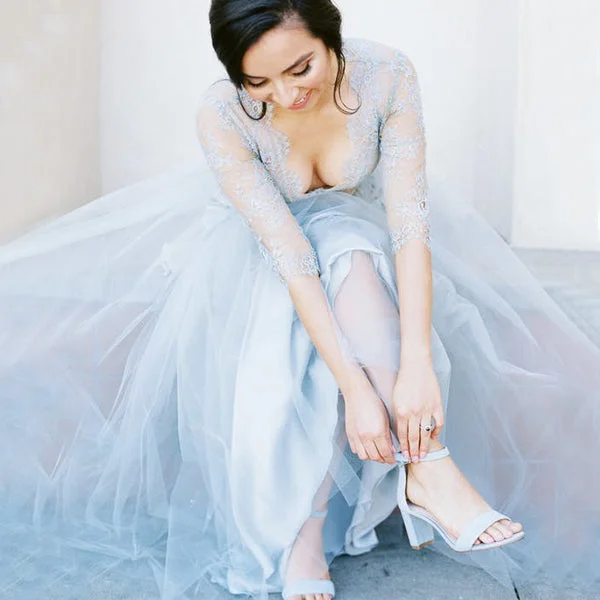 Wedding dress: on a tight budget wow--Pale Blue Lace Tulle Half Sleeve A-line Wedding Dresses,AB0220 Wedding dress: on a tight budget wow--Pale Blue Lace Tulle Half Sleeve A-line Wedding Dresses,AB0220