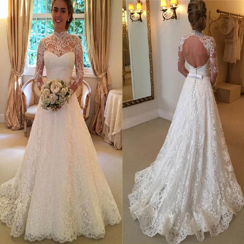 Wedding dress that makes you stand out now--High Neck Open Back Lace Princess Simple Modest Wedding Dress. AB0306 Wedding dress that makes you stand out now--High Neck Open Back Lace Princess Simple Modest Wedding Dress. AB0306