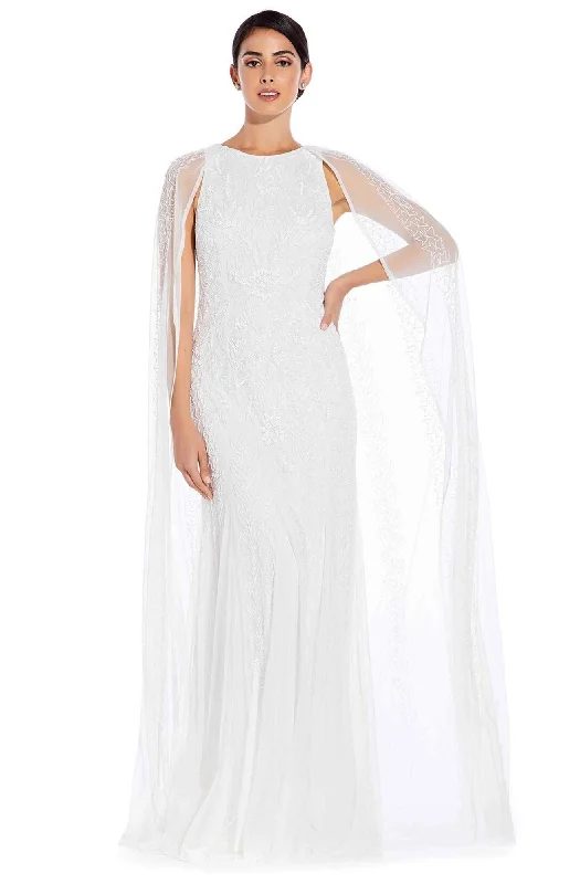 Dress for wedding casual vibe relaxed theme--Adrianna Papell - Fully Embellished Long Mesh Cape Dress AP1E205287SC Dress for wedding casual vibe relaxed theme--Adrianna Papell - Fully Embellished Long Mesh Cape Dress AP1E205287SC