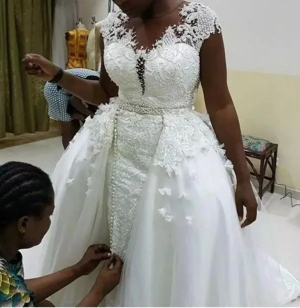 Wedding dress corporate events classy fab--African Mermaid Detachable Lace Mermaid Wedding Dress Wedding dress corporate events classy fab--African Mermaid Detachable Lace Mermaid Wedding Dress